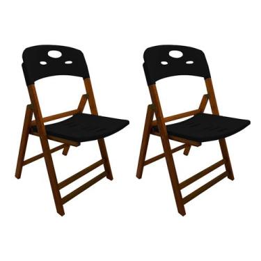 Imagem de Kit Com 2 Cadeiras Dobraveis De Madeira Elegance Mel Polipropileno Pre