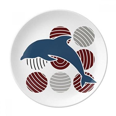 Imagem de Prato ilustrado de desenho de golfinho circular decorativo de porcelana Salver louças de jantar
