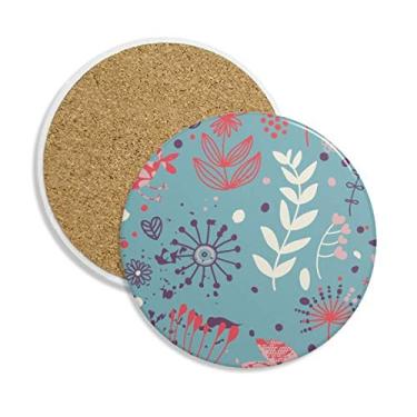 Imagem de Blue Leaf Flower Plant Paint Porta-copos Caneca de proteção de mesa Pedra absorvente