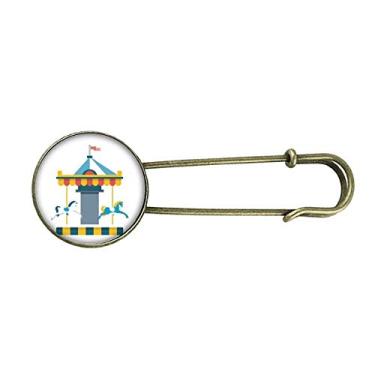 Imagem de Broche de metal retrô com ilustração de carrossel incrível Funny Park