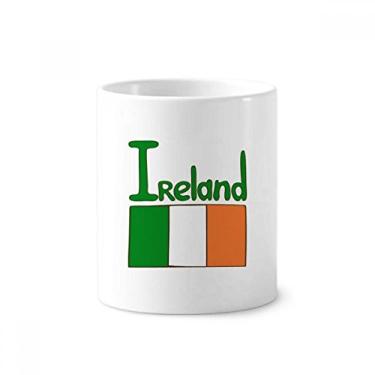 Imagem de Suporte para caneta de escova de dentes com bandeira nacional da Irlanda com suporte de cerâmica