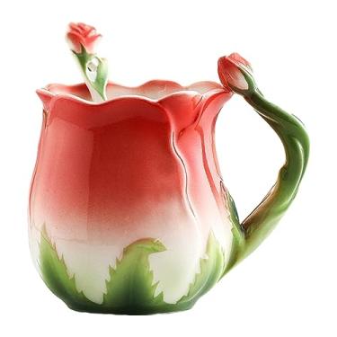 Imagem de CAPIJIONG 320 ml/10 onças esmalte porcelana sob o esmalte cor criativa caneca de rosa cerâmica caneca de café para escritório casa-vermelho