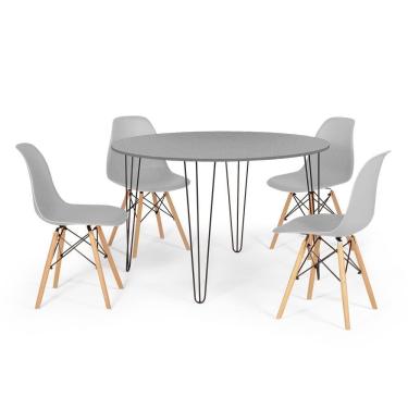 Imagem de Conjunto Mesa de Jantar Redonda Hairpin 120cm Volpi com 4 Cadeiras Eames Eiffel - Cinza