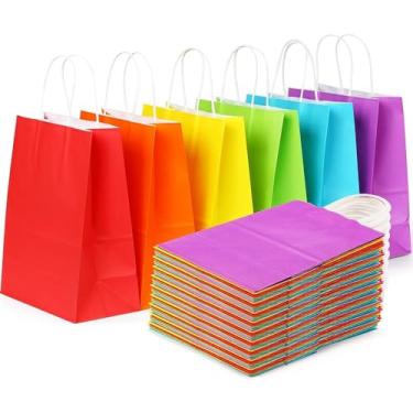 Imagem de Conjunto de sacos de papel kraft com 30 peças, saco de presente de papel com alças para comemorações de aniversário, casamento, varejo, compras, chá de panela, lembrancinhas (15 * 8 * 21 CM)