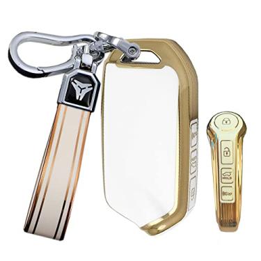 Imagem de ontto Capa de chaveiro adequada para Kia Stinger K900 2020 2021 2022 Smart Remote Key Protector TPU Skin Anti-Scratch Bege