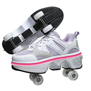 Imagem de Patins e tênis 2 em 1 unissex com rodas retráteis para atividades ao ar livre, diversão e fitness, roxo