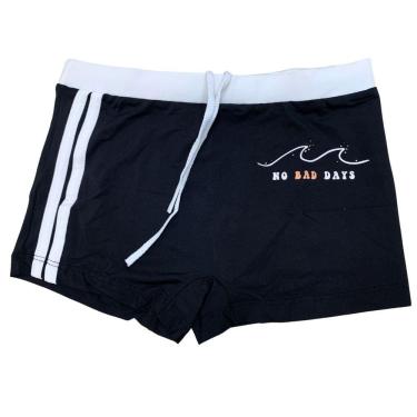 Imagem de Sunga Infantil Juvenil Preta Faixa Branca Proteção Solar UV