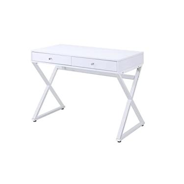 Imagem de Mesa de penteadeira com gavetas, mesa moderna de computador, laptop, escrivaninha, penteadeira de maquiagem com pernas de metal para estudo de quarto (mesa preta com espelho) (mesa X branca)