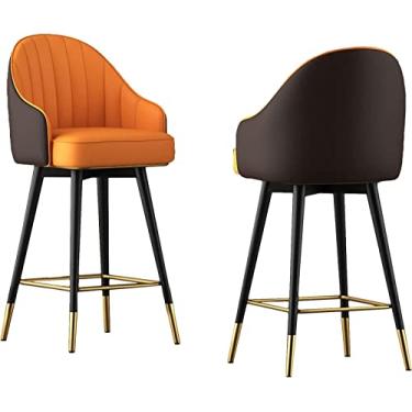 Imagem de Banquetas giratórias de couro, cadeiras de bar, ilha, conjunto de 2 com encosto, altura do balcão, pernas cromadas pretas, bancos estofados para balcão, bar, sala de jantar (preto 75 cm de altura)