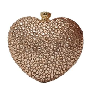 Imagem de Linda bolsa clutch em forma de coração mini amor coração strass casamento bolsa festa feminina, Ouro rosa