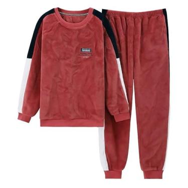 Imagem de LUBOSE Conjunto de camisola de flanela, camisola feminina, camisola térmica de inverno, terno longo feminino de manga comprida, conjunto de camisola confortável para uso doméstico (G, vermelho1)