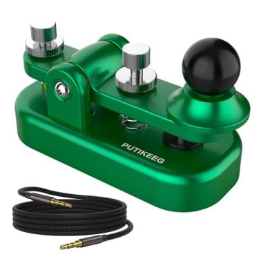 Imagem de PUTIKEEG Chave de Código Morse Mini Clássica – Teclas de Código Morse Automático Morse Liga de Alumínio Rádio Presunto Enviar Telegram Morse Code Key com Ajuste Corpo Base de Ímãs de Neodímio - Verde