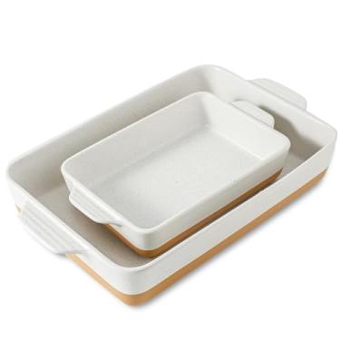 Imagem de Howise Caçarola de cerâmica com alças, panela grande de 23 x 33 cm e assadeira média - conjunto de utensílios de cozinha de porcelana (branco para fazenda)