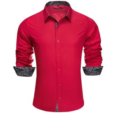 Imagem de Barry.Wang Camisa social masculina resistente à água manga comprida gola patchwork camisa para negócios/casamento smoking regular, Flor vermelha e preta, GG