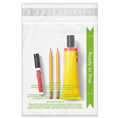 Imagem de KKBESTPACK Sacos de poliéster transparente com aviso de asfixia – Sacos plásticos transparentes 20 x 25 cm para embalagem – Sacos de embalagem de roupas para pequenas empresas com isolamento