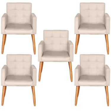Imagem de Kit 5 Poltronas Decorativa para Sala de Estar Recepção Sala de Espera estofada pés palito madeira MOBLAN Decor (Bege)