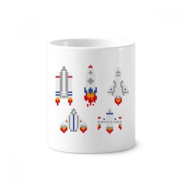 Imagem de Space Ship Rocket Astronomy Pixel Escova de Dentes Caneca, Copo de Cerâmica Branco 355 ml
