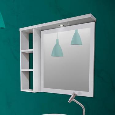 Imagem de Armario Para Banheiro Espelheira Glass Led Detalhe Em Mdf E Led 77,6cm Branco