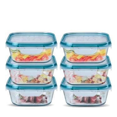 Imagem de Conjunto 6 Potes Vidro Hermético Marmita Trava Quadrado 320ml Marmita