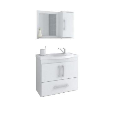 Imagem de Gabinete Para Banheiro Com Lavatório E Espelho Atenas Branco MGM Móveis 65cm