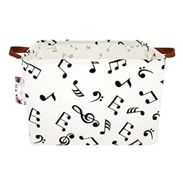 Imagem de TIBAOLOVER Cesto quadrado de linho natural e tecido de algodão com alças para organizar brinquedos infantis/organização de sala de jogos, cesto de brinquedo/armário/cestas de prateleira/cesto de bebê (música)