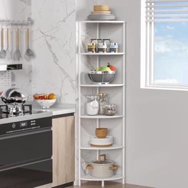 Imagem de Greatseas Suporte de prateleira de canto de 6 camadas, organizador de prateleira de cozinha de 138 cm com moldura de metal, prateleira de canto pequena para organização e armazenamento, prateleira de