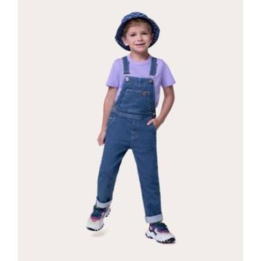 Imagem de Jardineira Infantil Unissex Bolso Frontal Em Jeans Moletom Malwee Kids-Unissex