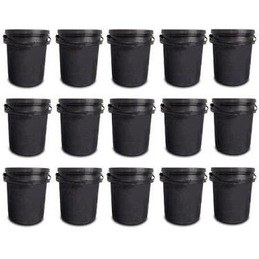 Imagem de 15 Unidades Balde 5 Litros Preto Tampo Hermético Vedado Lacre e Alça R
