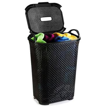 Imagem de Cesto Para Roupas Roupeiro Organizador Rattan Vime 50 Litros  Preto - 
