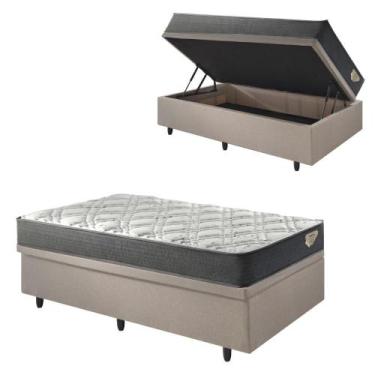 Imagem de Base Box Baú 96x203 Linho Bege com Colchão Adapto Molas Ensacadas - Ca