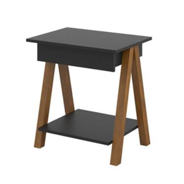 Imagem de Mesa de Cabeceira com 1 Gaveta Gardenia Amadeirado Preto - Mais de Cas