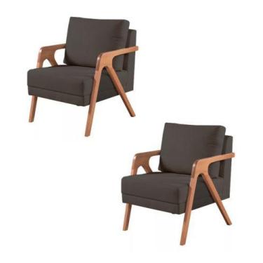 Imagem de Kit 2 Poltronas Decorativa Base em Madeira Mona Linho Grafite - Kimi D