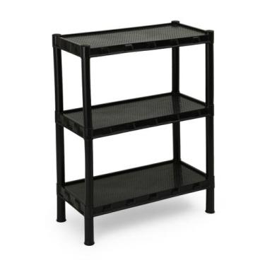 Imagem de Estante Organizador Plástica Modular Preta 3 Prateleiras Multiuso - Ag