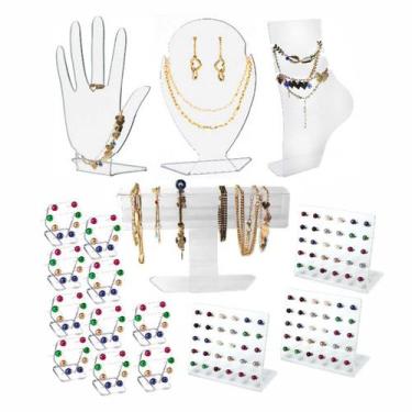 Imagem de Kit Expositor Colar Brincos Anel Joias Bijuterias Top 17 pçs - Acrilik