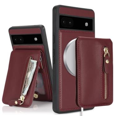 Imagem de DEYHU Capa para Google Pixel 6a com suporte para cartão, para Pixel 6a Capa de telefone carteira feminina compatível com magsafe destacável 2 em 1 para homens - vinho tinto