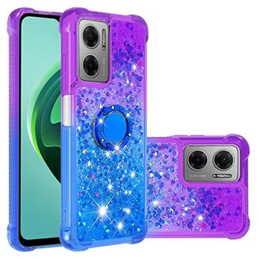 Imagem de Dinglijia Capa para Xiaomi Poco M4 5G, Gradiente Série Areia Movediça Glitter Bling Flutuante Líquido Flutuante Suporte TPU Amortecedor Cantos Reforçados Capa de Telemóvel Feminina para Note 11E 5G