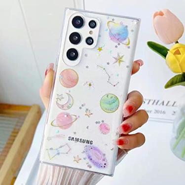 Imagem de Bonitec Capa para Galaxy S24 Ultra Bling Planet Glitter com Espaço Galáxia Stardust Sparkle Moon Star Universe Capa protetora de silicone TPU macio à prova de choque para Samsung Galaxy S24 Ultra 5G,