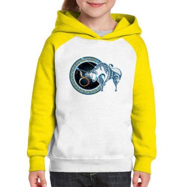 Imagem de Moletom Infantil Signo Touro Astrologia - Foca na Moda, Branco, Amarel