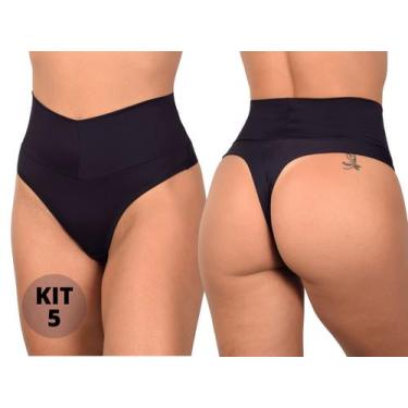 Imagem de Kit 5 Calcinhas Modeladoras Fio Dental e Cós Alto Duplo Modela Cintura