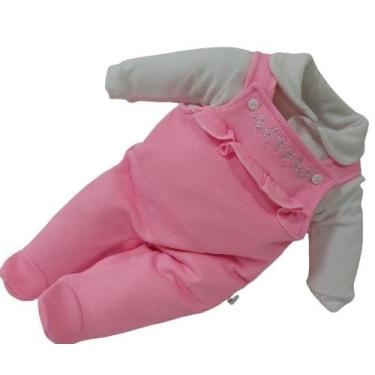 Imagem de Macacão Finta Jardineira Bebê Menina Chuquinha Baby Bordado, Rosa, P (