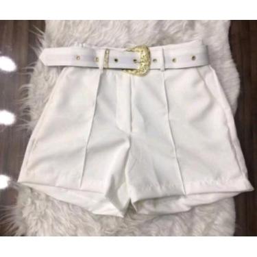 Imagem de Short Shortinho Cinto Metal Dourado Moda Alfaitaria - Mk Shop, Branco,