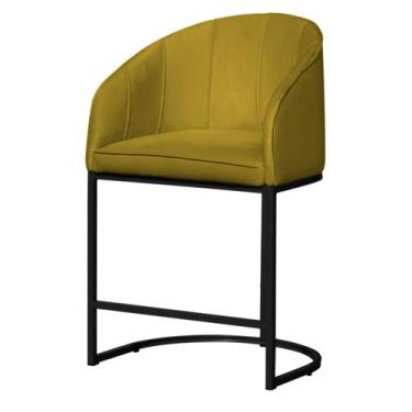 Imagem de Banco Banqueta Alta Poltrona Mia Base Metal Preta Veludo - Fina Mobíli