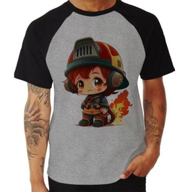 Imagem de Camiseta Raglan Bombeiro Mirim - Foca na Moda, Cinza, Preto, GG