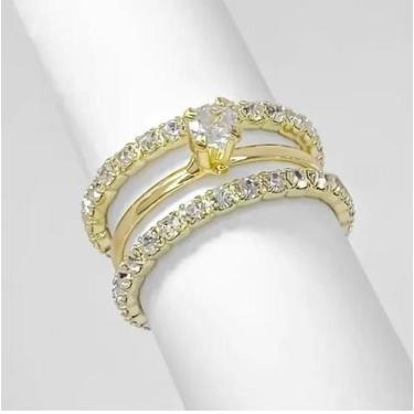 Imagem de Conjunto de Anéis Banhado Ouro 18k com Zircônias Elegância e Sofistica