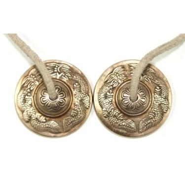 Imagem de Sino de meditação tibetano Manjeera Tingsha, sinos, pratos, meditação budista, sinos de ioga pequenos, símbolo auspicioso (Manjeera-02)