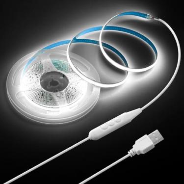 Imagem de Samsion Faixa de luz LED COB 5V USB regulável, luz branca de alta densidade para TV 16,4FT 6000K 320LEDs/M Fita de LED flexível alimentada por USB com autoadesivo para quarto, espelho de TV, decoração