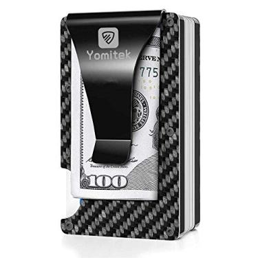 Imagem de Carteira minimalista de fibra de carbono, porta-cartões de visita, clipe fino para dinheiro, carteira de cartão de crédito de alumínio antifurto com bloqueio de RFID para homens