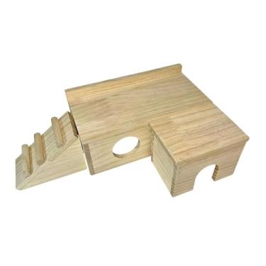 Imagem de Ｂｅｓｇａ Casa de hamster de madeira, cabana de madeira, plataforma, paisagismo, cabine, esconderijo, casa de dormir para hamsters sírios, C