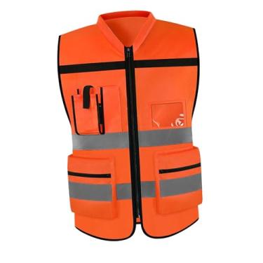 Imagem de menolana Colete refletivo com tiras refletivas Roupas de trabalho de alta visibilidade para corrida, Laranja