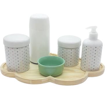 Imagem de Kit higiene 6 peças Poá colorido Molh.Verde  - Bandeja Nuvem